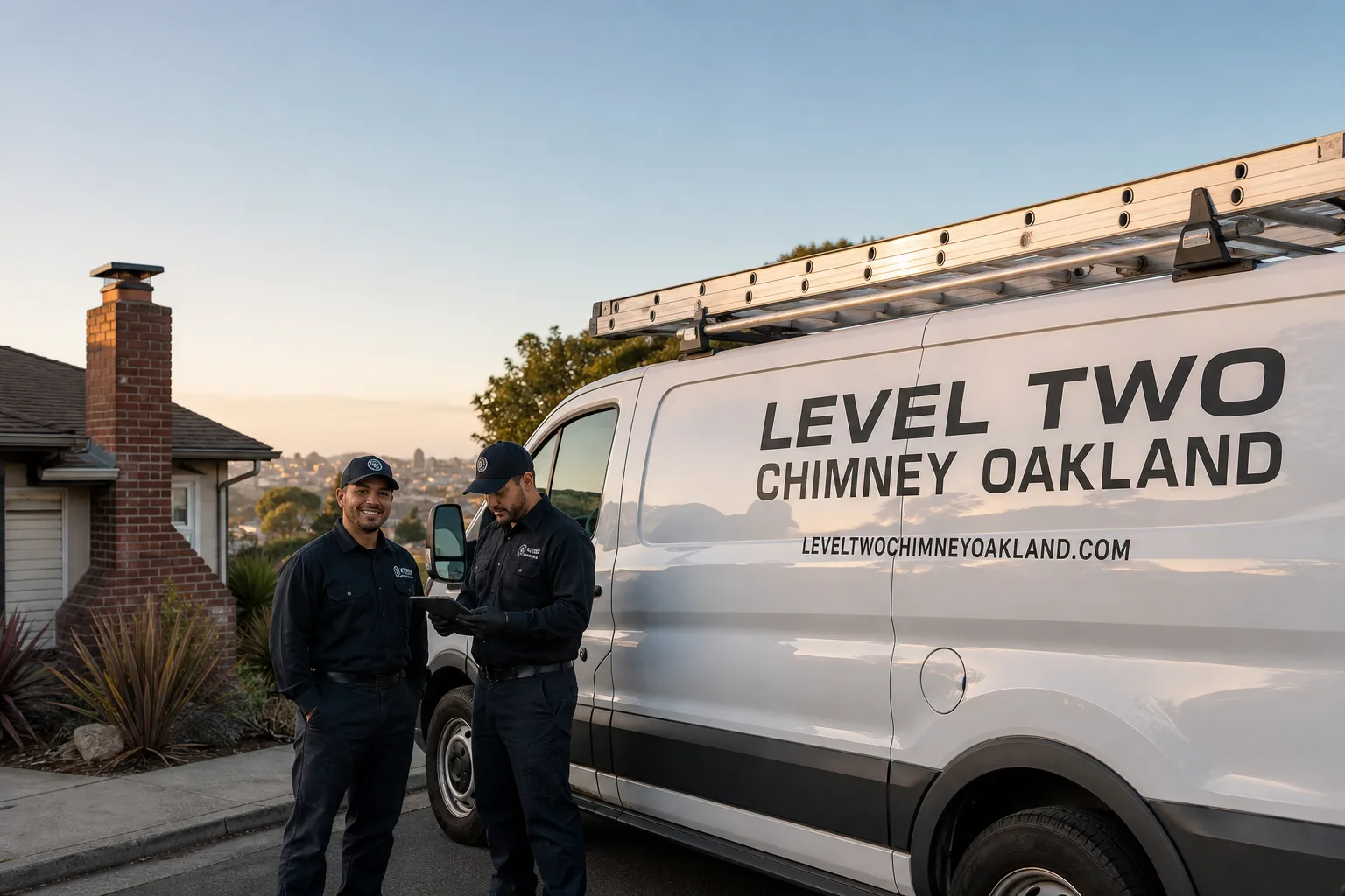 Emberly Chimney Cleaners Oakland chimney cleaning service vehicle and crew in Oakland, CA